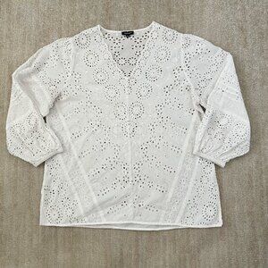 Tolani White Cotton Eyelet Boho Summer Tunic Blouse Top XL